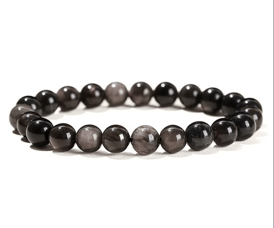 Ossidiana Argentata SILVER - bracciale elastico in sfere lavorate