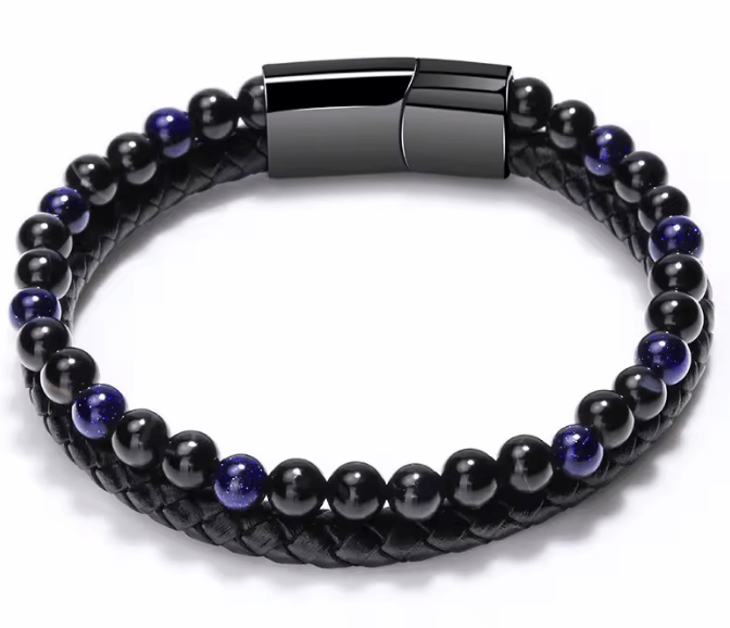 Pulsera trenzada vintage de cuero multicapa con cierre magnético de metal MARRÓN