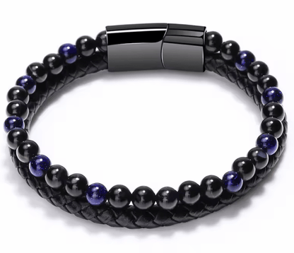 Pulsera trenzada vintage de cuero multicapa con cierre magnético de metal MARRÓN