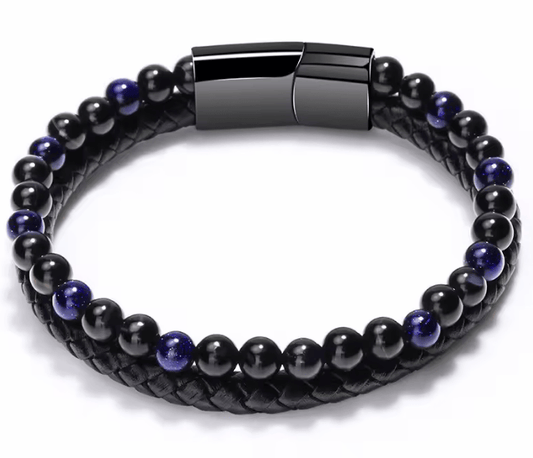 Pulsera trenzada vintage de cuero multicapa con cierre magnético de metal MARRÓN