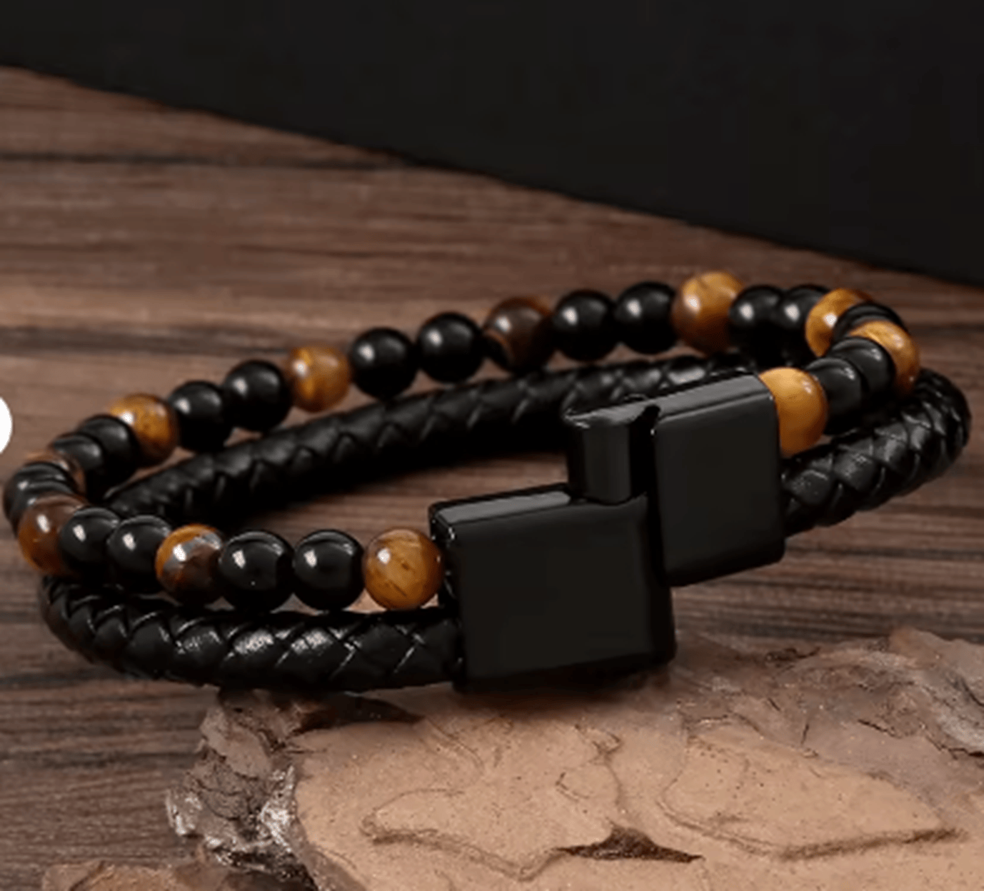 Pulsera trenzada vintage de cuero multicapa con cierre magnético de metal MARRÓN