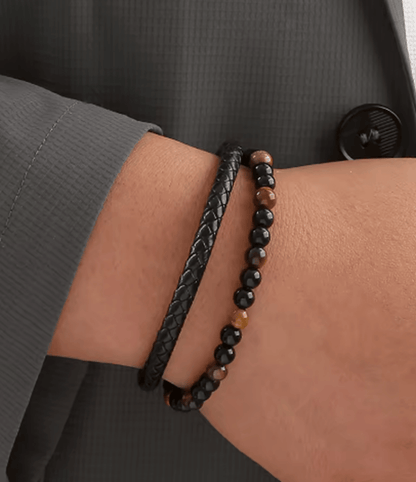 Pulsera trenzada vintage de cuero multicapa con cierre magnético de metal MARRÓN
