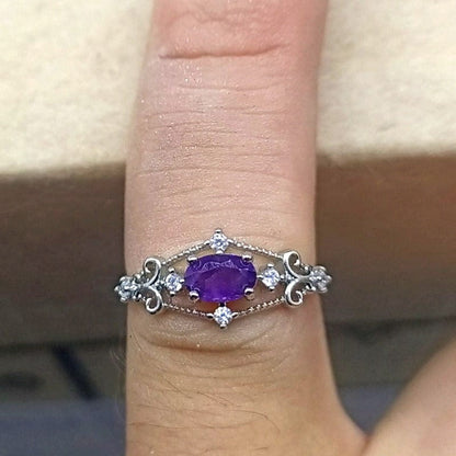 Amethyst - adjustable ring in hypoallergenic brass