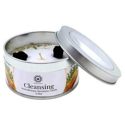 Candela Profumata Artigianale con Pietre Dure (SANDALO - TORMALINA NERA - PULIZIA ENERGETICA)