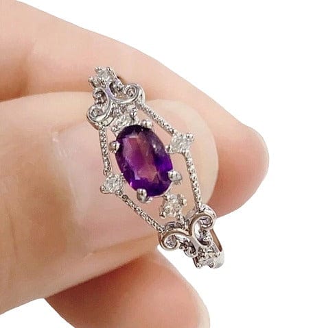 Amethyst - adjustable ring in hypoallergenic brass