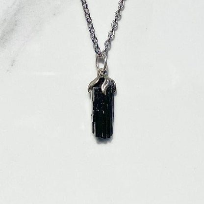 Raw black tourmaline - pendant necklace