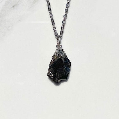 Raw black tourmaline - pendant necklace