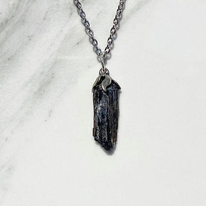 Raw black tourmaline - pendant necklace