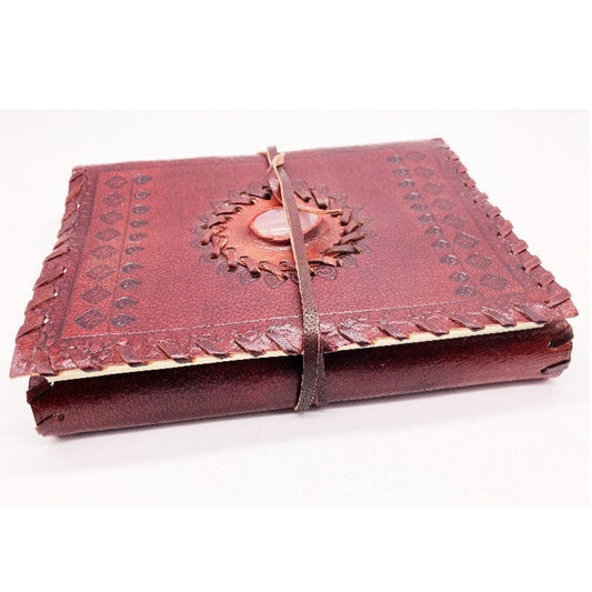 Quaderno artigianale in cuoio con pietra naturale - Quarzo rosa