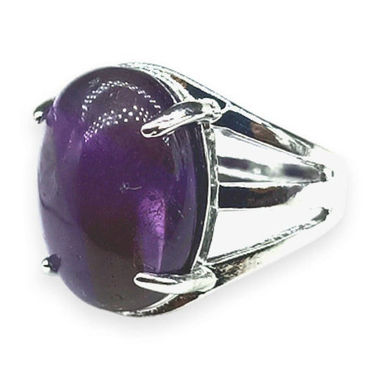 Amethyst - adjustable ring in hypoallergenic brass