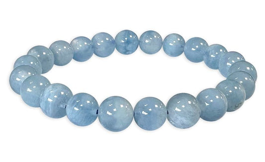 Elastic bracelet in natural aquamarine spheres