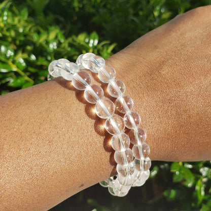 Rock crystal - elastic bracelet in worked spheres