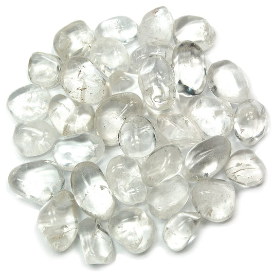 Tumbled rock crystal (hyaline quartz).