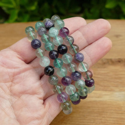 Rainbow fluorite - elastic bracelet in worked spheres