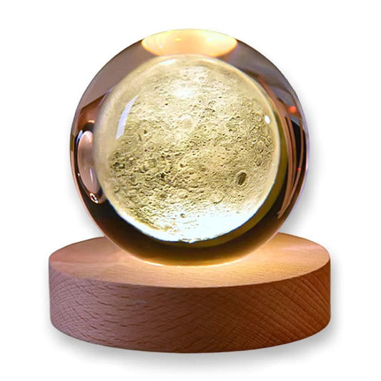 Sfera di Cristallo 3D con Base in Legno, Lampada LED da Notte, Decorativa LUNA