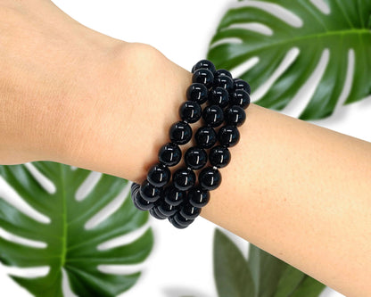 Black obsidian - elastic bracelet in worked spheres