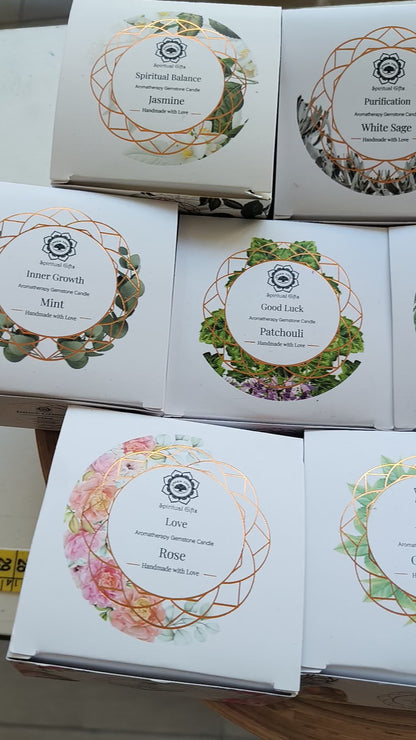 Candela Profumata Artigianale con Pietre Dure (SANDALO - TORMALINA NERA - PULIZIA ENERGETICA)