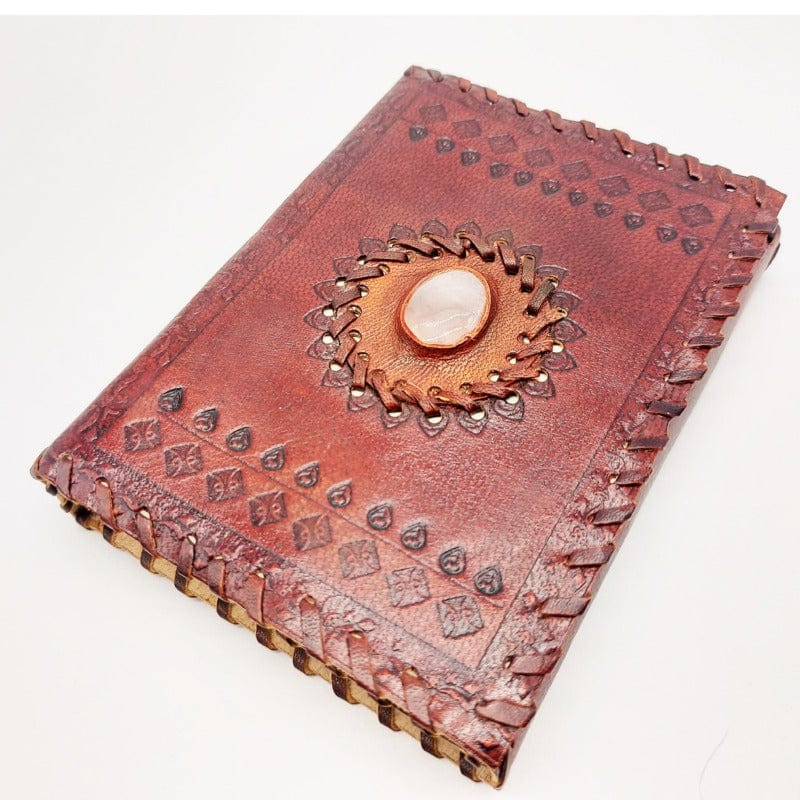 Handcrafted leather notebook with natural stone - Rose Quartz