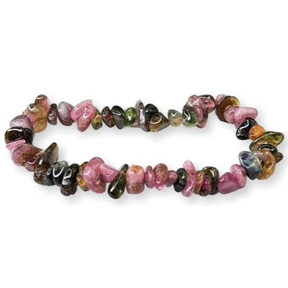 Black/Pink/Green Tourmaline - elastic bracelet in "chips"