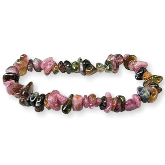 Black/Pink/Green Tourmaline - elastic bracelet in "chips"