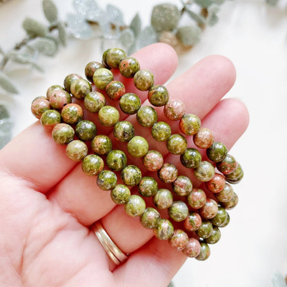 Unakite - elastic bracelet in worked spheres