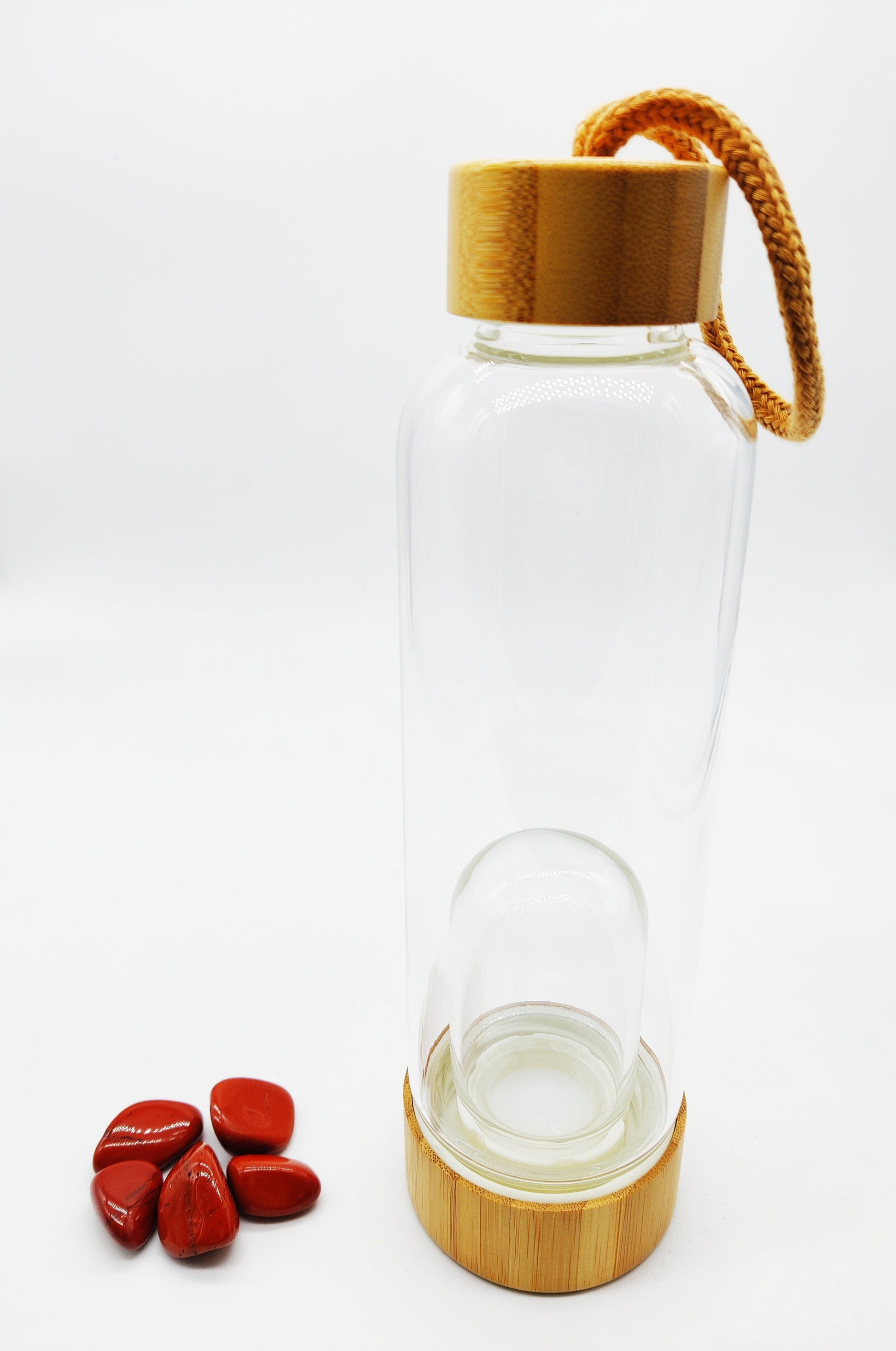 Tenetpietre Diaspro rosso Borraccia per acqua informatizzata con pietre naturali in bamboo e vetro
