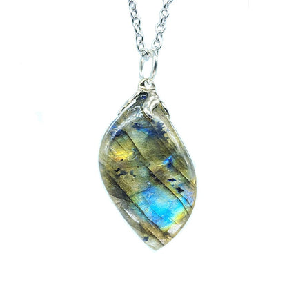 Tenetpietre Ciondolo goccia in Labradorite con catenina o caucciù