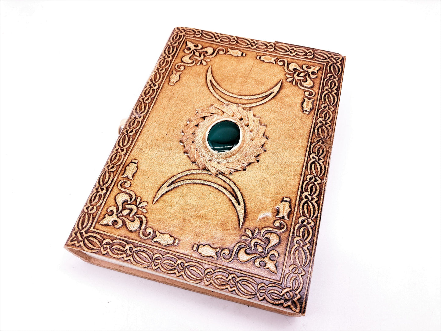 Tenetpietre Quaderno artigianale in cuoio con pietra naturale - Agata verde